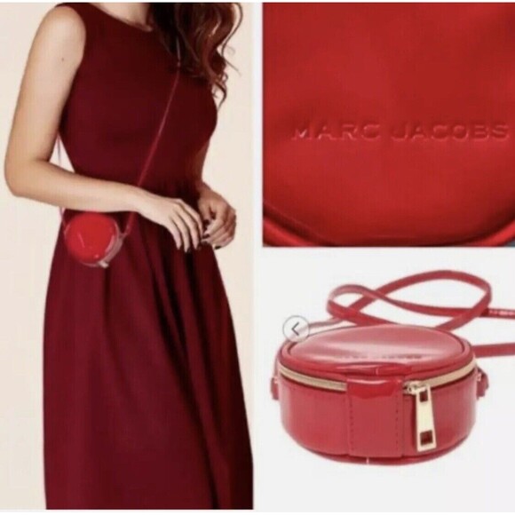 MARC JACOBS Mini 4" Red Patent Leather Crossbody Round Circle Canteen Bag Purse - Picture 6 of 6